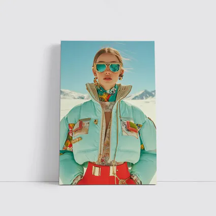 Fashion Woman Mint Puffer Jacket Snow Mountains