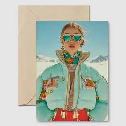 Fashion Woman Mint Puffer Jacket Snow Mountains