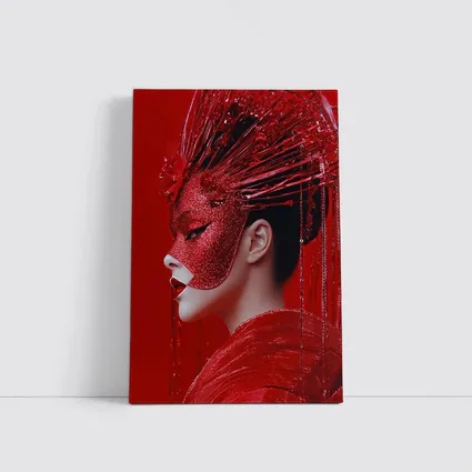 Red Glitter Mask Woman Art Portrait