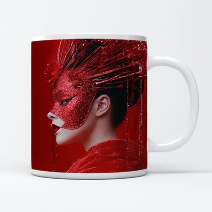 Red Glitter Mask Woman Art Portrait