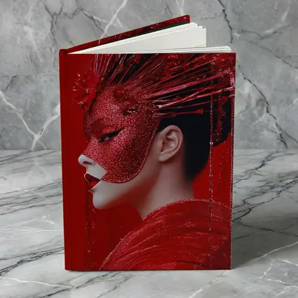 Red Glitter Mask Woman Art Portrait