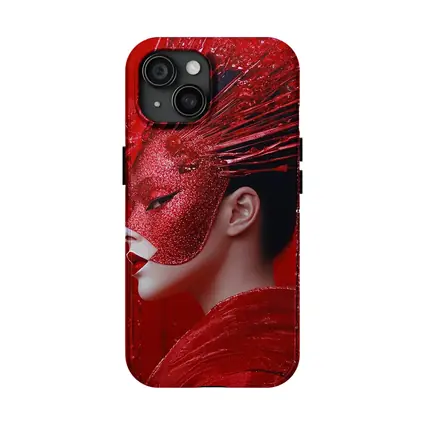 Red Glitter Mask Woman Art Portrait