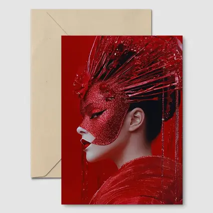 Red Glitter Mask Woman Art Portrait