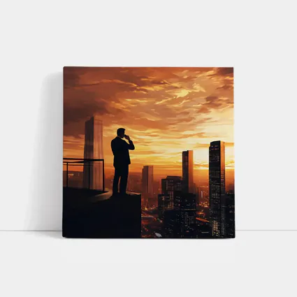 Businessman Silhouette City Skyline Sunset Art