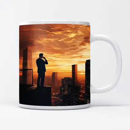 Businessman Silhouette City Skyline Sunset Art