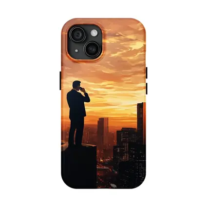 Businessman Silhouette City Skyline Sunset Art