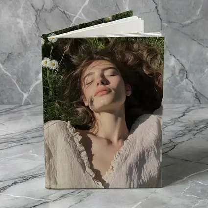Young Woman Lying in Daisy Flower Field