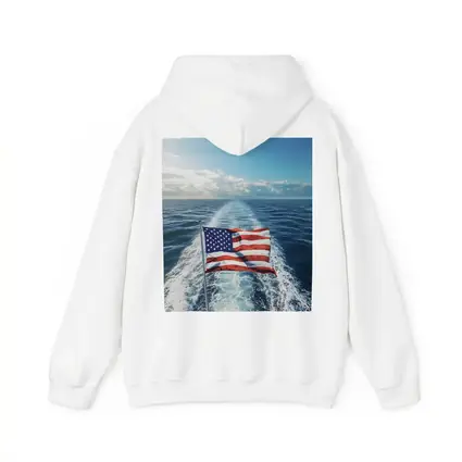 American Flag On Boat Ocean Wake