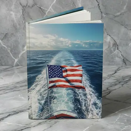 American Flag On Boat Ocean Wake