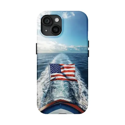 American Flag On Boat Ocean Wake
