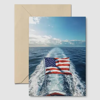 American Flag On Boat Ocean Wake