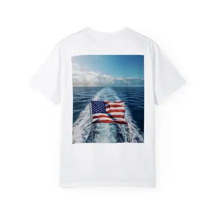 American Flag On Boat Ocean Wake