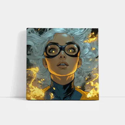Comic Style Superhero Woman Fire Background