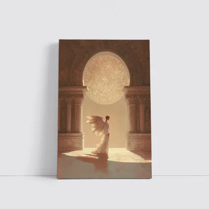 Angel Figure Glowing Arch Sacred Hall