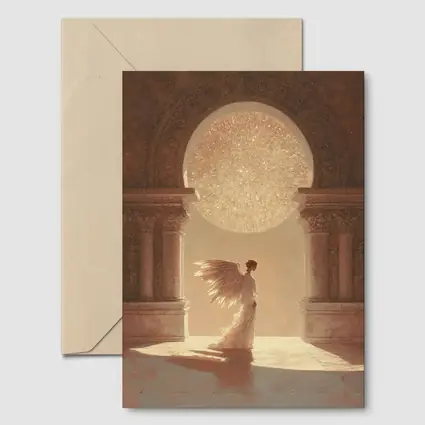 Angel Figure Glowing Arch Sacred Hall