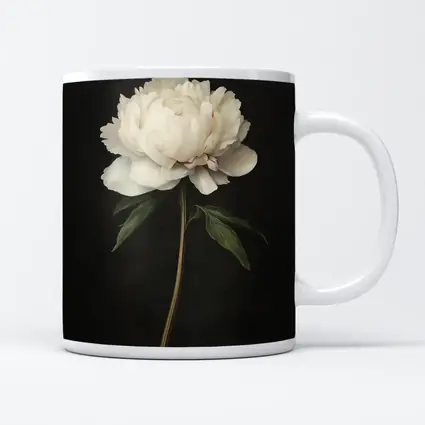 White Peony Dark Background Botanical Oil Painting