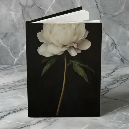White Peony Dark Background Botanical Oil Painting