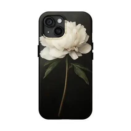 White Peony Dark Background Botanical Oil Painting