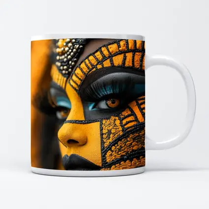 African Tribal Face Art Gold Black