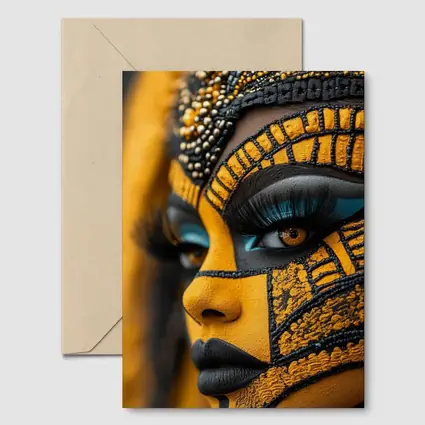 African Tribal Face Art Gold Black