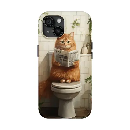 Orange Cat Reading Newspaper On Toilet