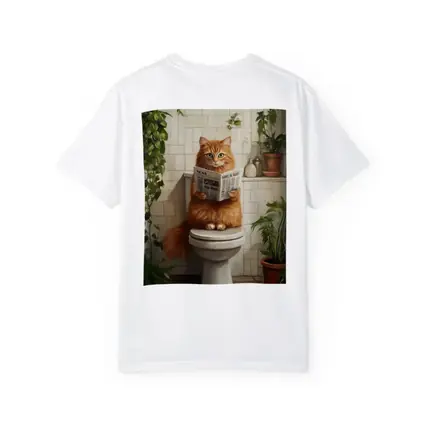Orange Cat Reading Newspaper On Toilet
