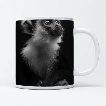 Black and White Monkey Portrait Dark Background
