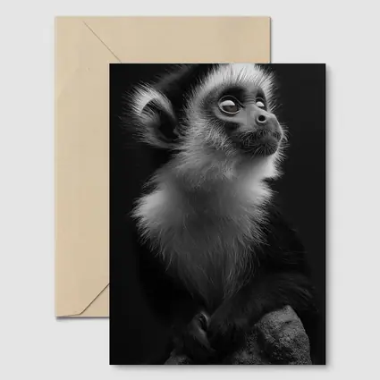 Black and White Monkey Portrait Dark Background