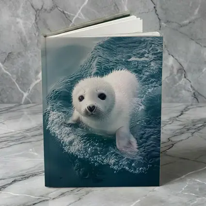 White Baby Seal Pup Swimming Blue Ocean