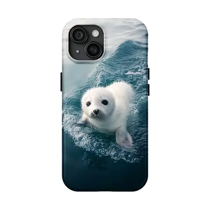 White Baby Seal Pup Swimming Blue Ocean