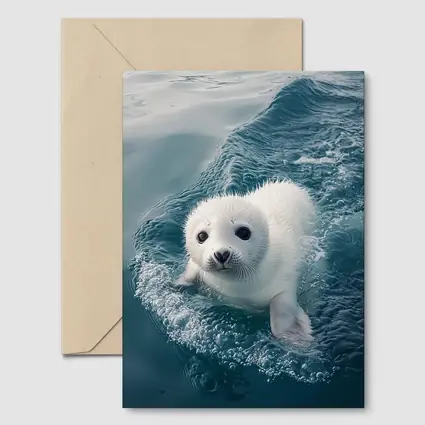 White Baby Seal Pup Swimming Blue Ocean