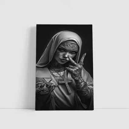 Tattooed Nun Dark Gothic Black White Art