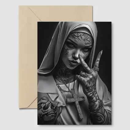 Tattooed Nun Dark Gothic Black White Art