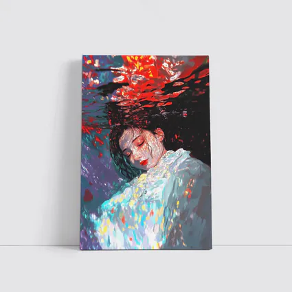 Woman Underwater Red Abstract Art Print