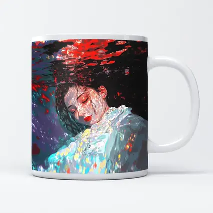 Woman Underwater Red Abstract Art Print