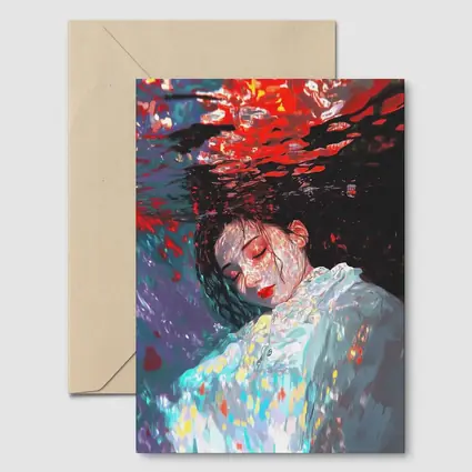 Woman Underwater Red Abstract Art Print