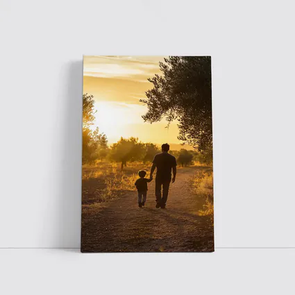 Father and Son Walking at Golden Sunset