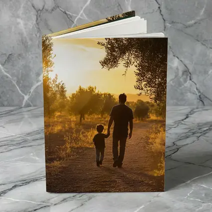 Father and Son Walking at Golden Sunset