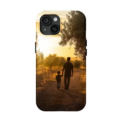Father and Son Walking at Golden Sunset