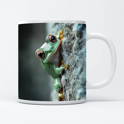 Green Tree Frog Climbing Gray Rock