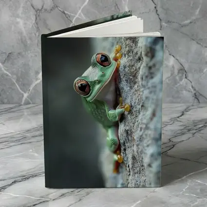 Green Tree Frog Climbing Gray Rock