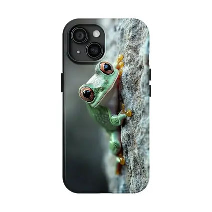 Green Tree Frog Climbing Gray Rock