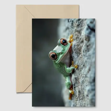 Green Tree Frog Climbing Gray Rock
