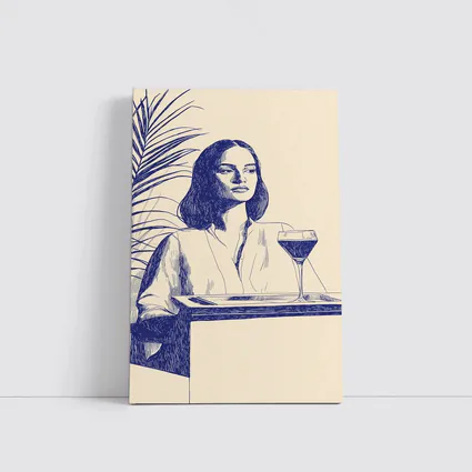 Woman With Wine Glass Line Art Drawing