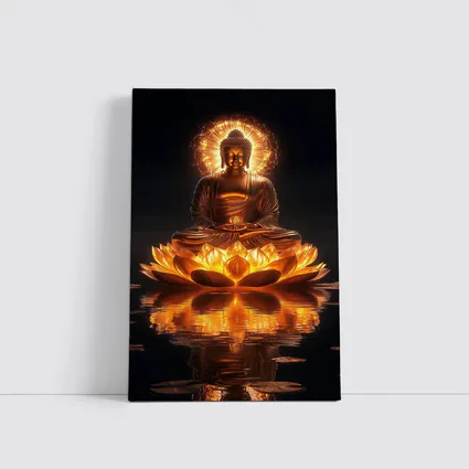 Golden Buddha Lotus Flower Dark Reflection