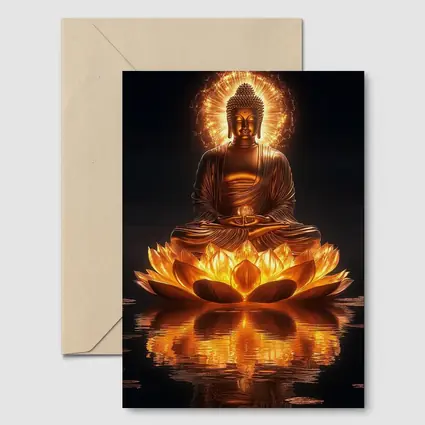 Golden Buddha Lotus Flower Dark Reflection