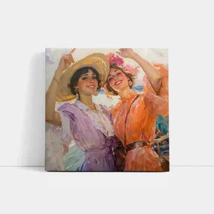 Two Women Dancing Impressionist Oil Painting