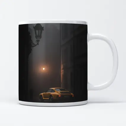 Yellow Porsche 911 Foggy Night Street