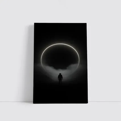 Lone Silhouette Standing Before Glowing Circle