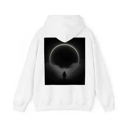 Lone Silhouette Standing Before Glowing Circle